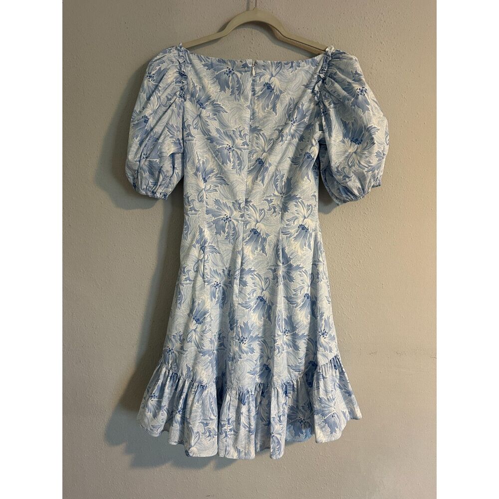 Cinq à Sept Blue Floral Mini Dress Cutout Puff Sleeve Fit & Flare Women's 0 - Picture 6 of 14